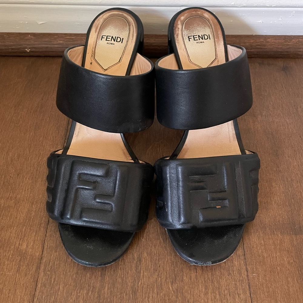 Fendi FF Black Heeled Slide/Mule Size 38
